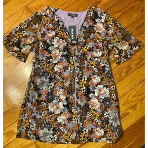 **SOLD** NWT ModCloth Lavender and Brown Floral Mini Shift Dress